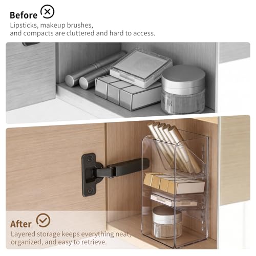 PAVSTINE Medicine Cabinet Organizer with Adjustable Dividers, Clear Vertical Layered Backward Slanting Shelves for Makeup Brush/Lip Gloss/Mascara Storage (3-Tier Slant-Gentle Slant) - size: 3-Tier Slant-Gentle Slant