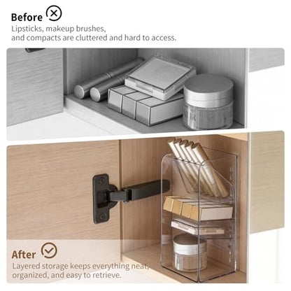 PAVSTINE Medicine Cabinet Organizer with Adjustable Dividers, Clear Vertical Layered Backward Slanting Shelves for Makeup Brush/Lip Gloss/Mascara Storage (3-Tier Slant-Gentle Slant) - size: 3-Tier Slant-Gentle Slant