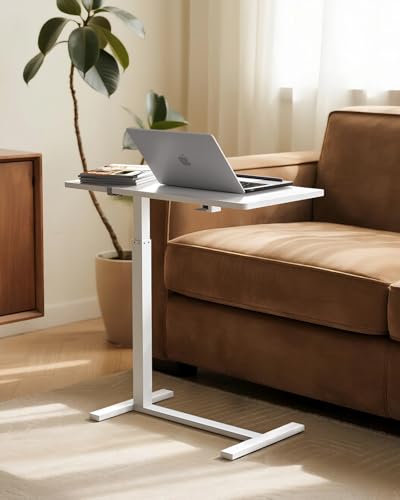 Simple Deluxe Overbed Bedside Table with Hidden Casters, Height Adjustable Desk with Tilting Top, Mobile Rolling Laptop Desk, Standing Rolling Desk Hospital Home Use, White - color: White, style: Tiltable