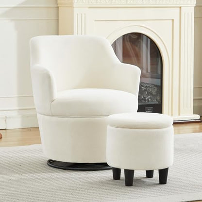 LOULENS Swivel Accent Chair with Storage Ottoman, Small Reading Chair, Beige - color: Beige