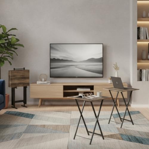 Folding TV Tray Table with Stand, Set of 4 Small Table, TV Dinner Table, Snack Tray Table Set, Portable Foldable Desk, Sofa Side Table, TV Tray Table for Couch, Living Room, Small Space - color: Crabapple in Autumn