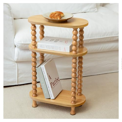 3-Tier Narrow Side Table, Slim End Table for Small Spaces | Skinny wooden side table with shelf storage. Ideal as living room accent or bedroom nightstand.Easy assembly, space-saving - color: Nature