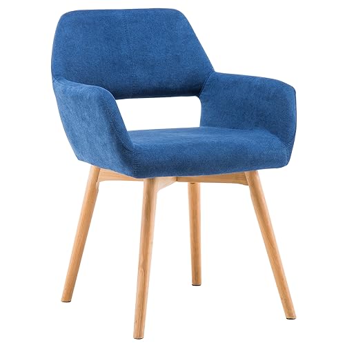 Desk Chair No Wheels Vanity Chair Comfy Accent Chair for Living Dining Room Bedroom Home Office Mid Century Modern Upholstered Armchair Sofa Chair (Blue, 1) - color: Blue