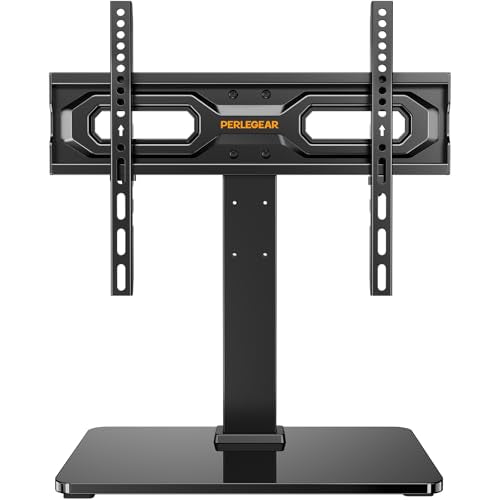 Perlegear Tabletop TV Stand, Universal TV Stand for 23–60 Inch LCD/LED/OLED TVs, Height-Adjustable TV Mount Stand with Tempered Glass Base & Cable Management, VESA 400x400mm, PGTVS02 ﻿ - size: 23-60 Inch