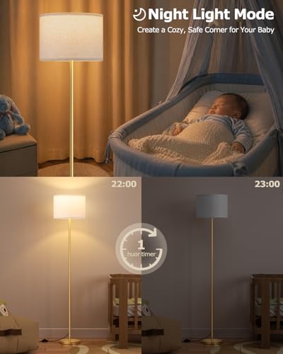 Dimmable Floor Lamp for Living Room with Remote, 9W 900LM LED Bulb Included, Beige Shade Gold Pole - color: gold & beige