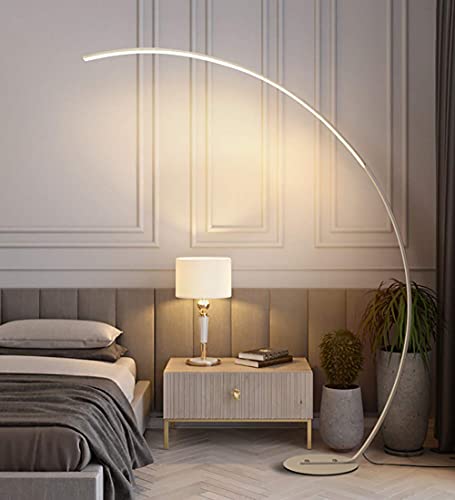 Minimalist Arc Floor Lamp with Remote Control - Dimmable LED Reading Light for Living Room, Bedroom, and Study(White) - size: White