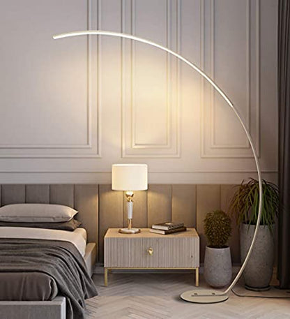 Minimalist Arc Floor Lamp with Remote Control - Dimmable LED Reading Light for Living Room, Bedroom, and Study(White) - size: White