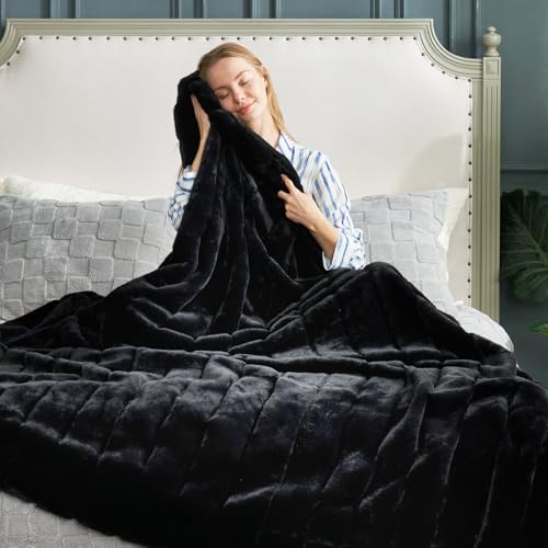 Cozy Bliss Deluxe Sheared Rabbit Faux Fur Throw Blanket, Soft Fuzzy High-Low Sculpted Plush Blanket for Couch, Cozy Home Accent, All Season Use, Black 50"x60" - color: Stripe - Black, size: Throw(50" x 60")