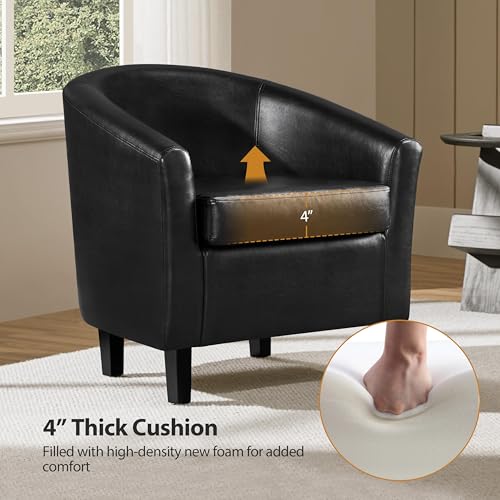 Yaheetech Accent Chairs Set of 2, Faux Leather Barrel Armchairs Black | Water-resistant Faux Leather Chairs with High-density Foam and Solid Wood Legs for Living Room, Waiting Room, Small Space - color: Black(faux Leather), style: without Ottoman