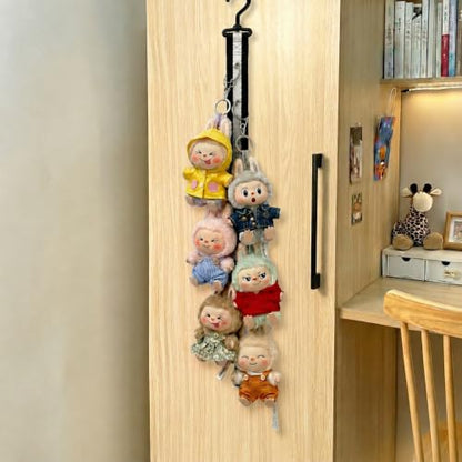 Plush Doll Hanging Storage Rope Display Rack with 8 Clips – Wall Hanging Organizer for Keychain Plushies, Mini Toys– Holds up to 3kg (2 PCS Monochrome) - color: 2 PCS Monochrome