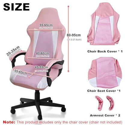 Gaming Chair Covers Only,Stretchable Fit Thick Breathable Mesh | Cat Scratch Proof,Scratch Resistant,Soft,Gaming Chair Seat Cover with 2Pcs Armrest Slipcovers(Pink-white,Style 1) - color: Pink-white, size: Style 1