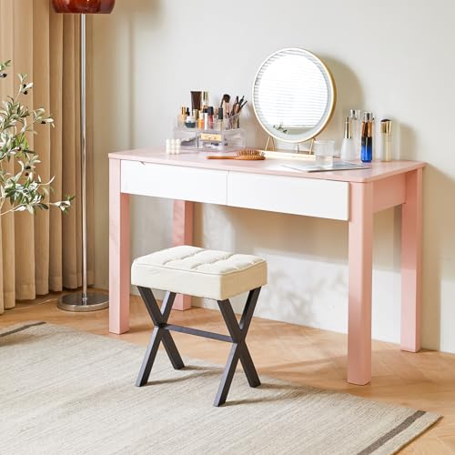 IBUYKE Square Makeup Stool with X-Leg, Linen Vanity Chair, Linen LG-70Y | Footrest Ottoman Seat Multi-Use Small Side Table Bedroom Living Room - color: Linen, size: 17.72"-Linen