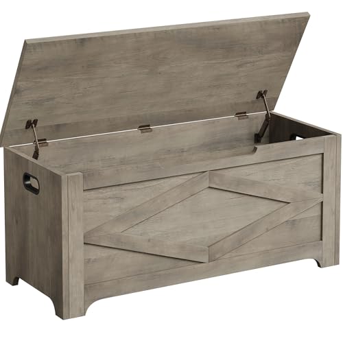 GAOMON 39.4" Storage Chest, Storage Bench with Safety Hinge | Farmhouse Style Wooden Trunk for Entryway, Bedroom, Living Room, Washed Grey - color: Washed Grey, size: 39.4 inches
