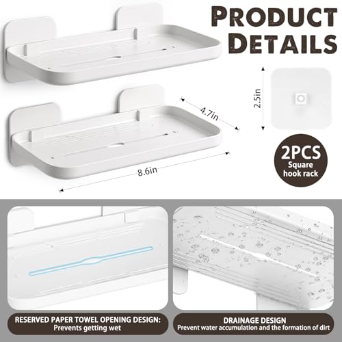 FAYYGYH 2 Pack Adhesive Floating Shelves, No Drill Small Floating Shelf | Wall Storage Damage-Free Wall Mounted Organizer for Bathroom, Kitchen, Bedroom & Office (White) - color: White