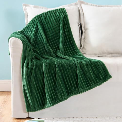 MIULEE Fleece Blanket, Durable Plush Fuzzy Extra Soft Warm Cozy Dark Green Striped Flannel Throw Blanket for Couch Sofa Bed 30"x40" - color: Dark Green, size: 30"x40"