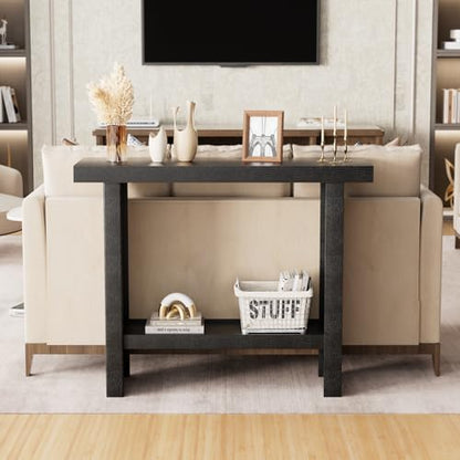 Console Table, 39.3" Rectangular Modern Entryway Table with Storage | Behind The Couch Sofa, Entrance Side Table with Shelves for Hallway, Living Room, Foyer, Black - color: Black