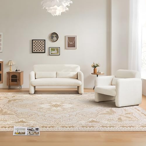 59" W Upgrade Lambswool Fabric Loveseat Sofa, Modern Love seat Couch, Upgrade Lambswool Fabric,Solid and Easy to Install, Upholstered 2-Seater Couch for Bedroom, Apartment, Living Room,Beige - color: Beige, size: 30.31"D x 59.08"W x 31.5"H