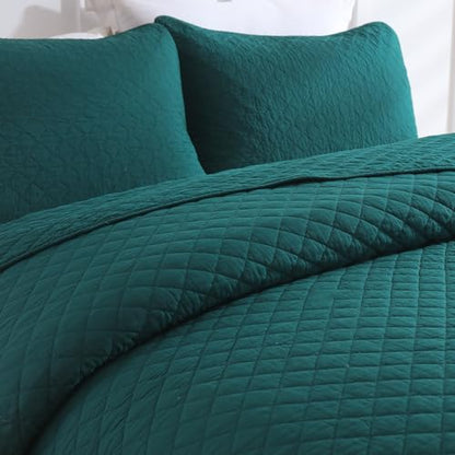 Wistown Cotton Queen Bedspread Quilt Bedding Set, Turquoise Green | 3 Pieces Reversible Lightweight Soft Coverlets Comforters, All Seasons, Diamond Stitching Pattern - color: Turquoise Diamond Pattern, size: Queen (90 by 98inch)