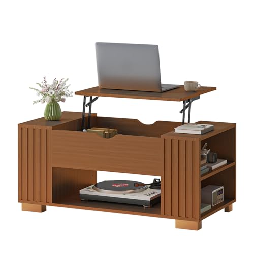 COMHOMA Lift Top Coffee Table for Living Room, 39" Center Table with Hidden Storage Compartment, Adjustable Wooden Tea Table for Small Spaces, Dark Brown - color: Dark Brown