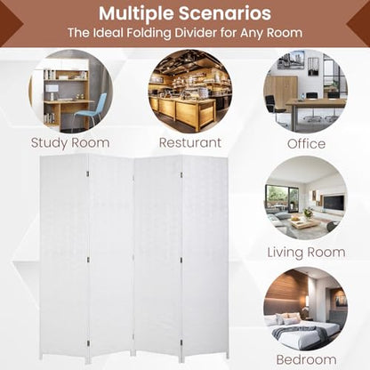 Dopinmin White Room Divider Wall Divider 6FT 4 Panels Dressing Screen | Wood Mesh Hand-Woven Indoor Room Screen Folding Portable Partition Screen - color: 180-whiteh