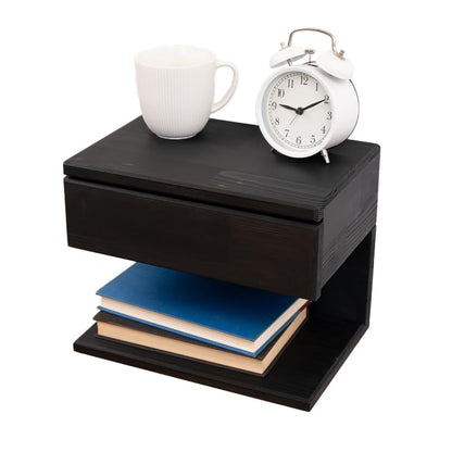 Floating Nightstand Side Accent or End Table with Storage Drawer, Wood Bedside Shelf, Handmade Floating Table, Nightstand Shelf (Black) - color: Black