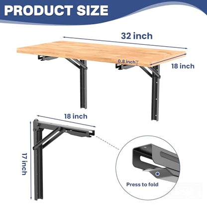 WALMANN Space Saving Wall Mounted Folding Workbench, Heavy Duty Folding Wall Table/Desk for Garage, Workshop, Holds Up to 550 lbs(Tabletop Size: 32 x 18inch) - size: 32 in x 18 in