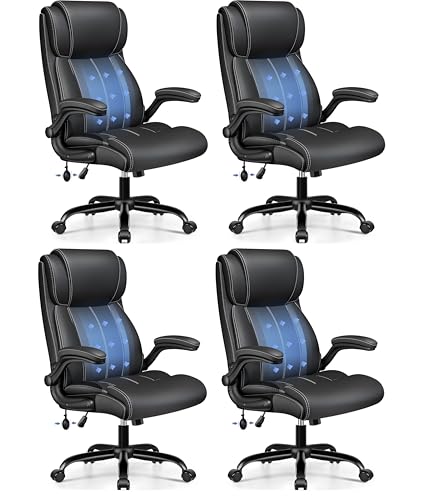 BESTFAIR Ergonomic Computer Desk Chair, Inflatable Lumbar Support, Black | Back Support for Prolonged Sitting, Flip-Up Arms, 21" Wide Cushioned Seat, Neck Friendly High Back, Rocking & Rolling, 4 Pack - color: Black, size: 4 Pack