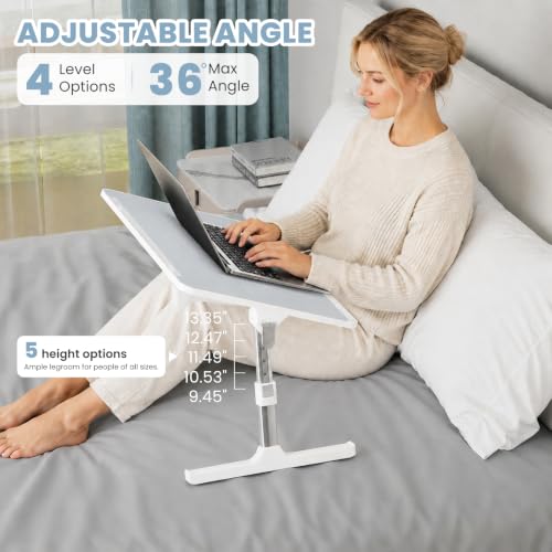 Adjustable Lap Desk, Foldable Laptop Desk for Bed, X-Large Lap Table | 23.6 x 15.7 Inches Bed Laptop Table, Laptop Stand for Couch & Sofa, Laptop Tray for Adults Writing Reading Eating, Gray - color: Gray