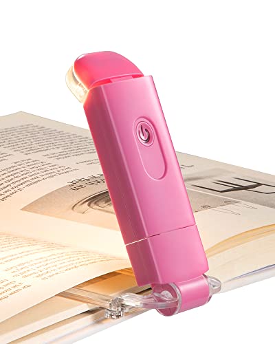 DEWENWILS USB Rechargeable Book Reading Light, Warm White, Brightness Adjustable, LED Clip on Book Lights for Reading in Bed, Car Reading Light for Kids, Bookworms (Pink) | 2 Brightness Levels, Flexible Lighting Angle, Compact & Lightweight, Ideal for Rea