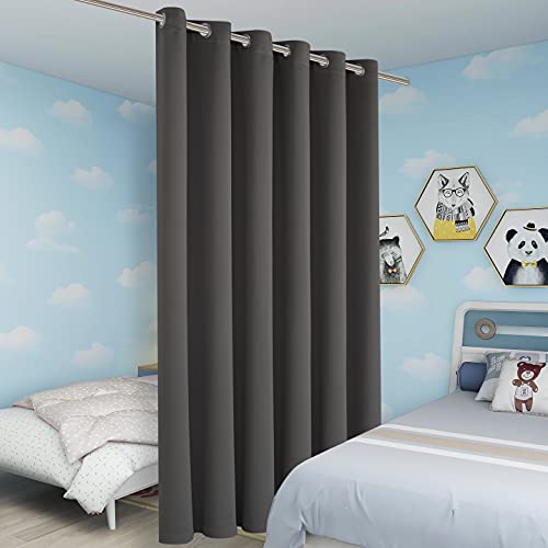 BONZER Room Divider Curtain Total Privacy Wall Screen Partitions | Grommet Thermal Insulated Wide Blackout Curtains for Bedroom Living Room, 84L x 70W Inch (7L x 5.8W ft), 1 Panel, Dark Grey - color: Dark Grey, size: 70"W x 84"L (Pack of 1)