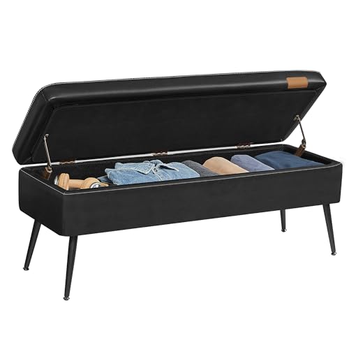 VASAGLE EKHO Collection - Storage Ottoman Bench, Entryway Bedroom Bench, 15 Gallons, Synthetic Leather with Stitching, Mid-Century Modern, Safety Hinges, Loads 660 lb, Ink Black ULOM074B01 - color: Ink Black, style: 15-Gallon Storage Bench