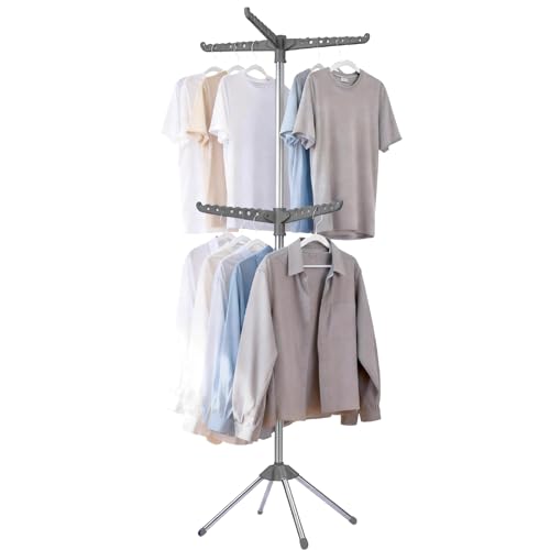 Beaudaily Clothes Drying Rack, Foldable 74.8-Inch Laundry Drying Rack, Indoor 2 Tier Drying Rack Clothing with Rotatable Arms, Stainless Steel, Holds 54 Pieces, Space Saving, Grey and Silver - color: Grey + Silver, size: 2-Tier