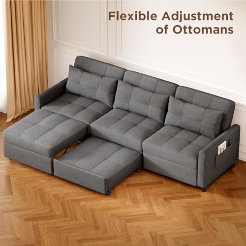 Aiho 78 Inch Sectional Sleeper Sofa, Pull Out Couch, Dark Grey | Pull-out Sleeper with Adjustable Backrest and Ottoman for Flexible Seating and Sleeping in Living Rooms or Guest Rooms - size: 3 Seater