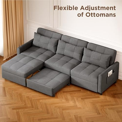 Aiho 78 Inch Sectional Sleeper Sofa, Pull Out Couch, Dark Grey | Pull-out Sleeper with Adjustable Backrest and Ottoman for Flexible Seating and Sleeping in Living Rooms or Guest Rooms - size: 3 Seater
