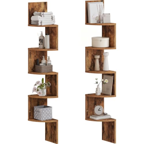 HOOBRO Corner Shelf Wall-Mounted, Set of 2 Floating Corner Shelves for Wall, 5-Tier Corner Bookshelves for Living Room, Bedroom, Bathroom, Home Office, Rustic Brown BF26BJP201 - color: Rustic Brown, size: 49.2 Inches