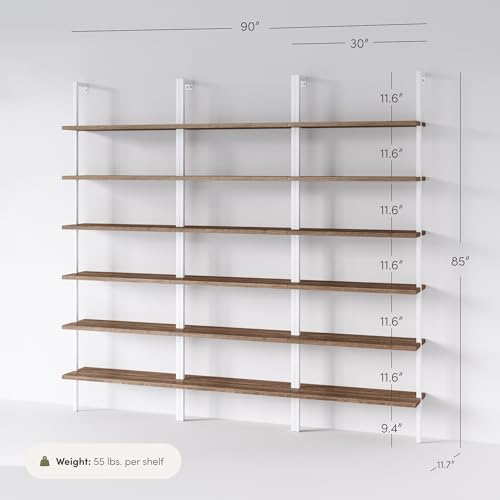 Nathan James Theo 6-Shelf Tall Bookcase, Wall Mount Bookshelf with Natural Wood Finish and Industrial Metal Frame, Rustic Oak/White, Set of 3 - color: Oak/Matte White, size: Set of 3