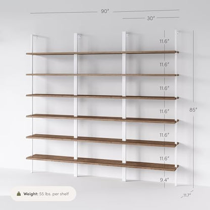 Nathan James Theo 6-Shelf Tall Bookcase, Wall Mount Bookshelf with Natural Wood Finish and Industrial Metal Frame, Rustic Oak/White, Set of 3 - color: Oak/Matte White, size: Set of 3