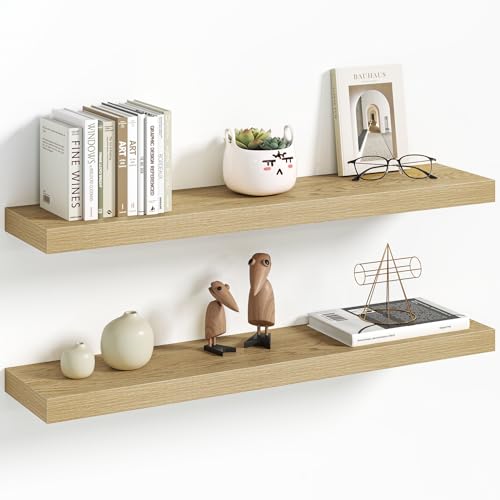 Vivelove 30 Inch Floating Shelves Wall Mounted for Display, 6.5 Deep Duty Shelves with Invisible Brackets for Living Room,Bedroom,Kitchen, Bathroom Storage & Decor,30" Wx6.5 Dx1.4 H - Oak - color: Oak, size: 30”Wx6.5”Dx1.4”H