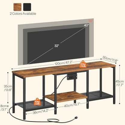 HOOBRO 충전 스테이션이 있는 TV 스탠드, 139.7cm(55인치), LED 엔터테인먼트 센터, 거실, 침실용 오픈 보관 선반이 있는 미디어 TV 콘솔 테이블, 러스틱 브라운 및 블랙 BF122UDDS01 - color: 러스틱 브라운 + 블랙
