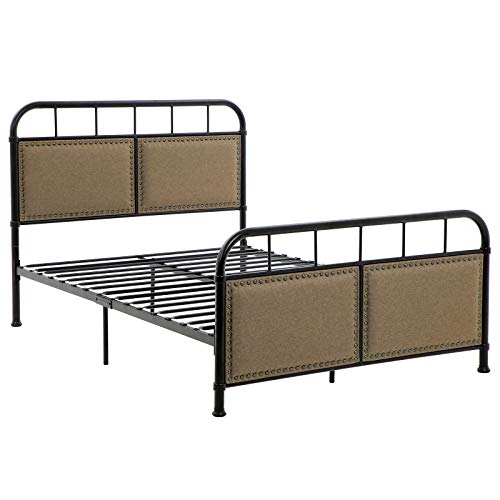 VASAGLE Queen Size Metal Bed Frame with Headboard, Footboard, No Box Spring Needed Platform bed, Under-Bed Storage, Vintage Industrial Style, Brown and Black URMB024BE - size: Queen Size, style: 14 Inch