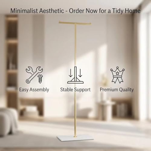 67 in Freestanding Garment Rack, T-Shaped Coat Rack for Bedroom, Entryway, Retail Store, Laundry Room or Closet – Adjustable Height Metal Clothes Stand, Gold - color: A7