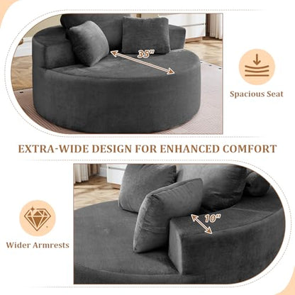 55" Oversized Round Chaise Longue Chair Indoor, Upholstered Terry Circle Single Cloud Reading Sofa Chair Deep Seat Modern Boneless Sleeper Couch No Assembly Required, Grey - color: Grey, style: 55"Terry