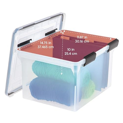 IRIS USA WeatherPro File Box Organizer, Letter/Legal, 32 Qt. 4-Pack, Clear | Organize important documents with water-resistant protection, secure latches, and stackable design for home or office storage - style: WeatherPro - 4 Pack