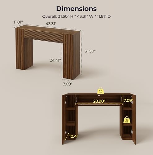 43" Fluted Modern Console Table with Storage, Narrow Entryway Table, Walnut | Skinny Console Tables for Entryway, Small Entryway Table, Farmhouse Sofa Table Behind Couch for Living Room,Hallway,Entrance - color: Walnut