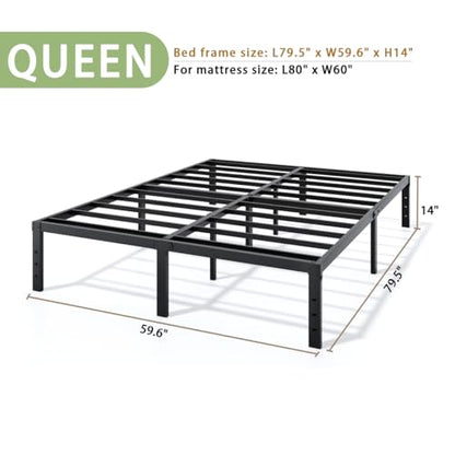 LUMUNANCE Metal Bed Frame Queen Size - 14 Inch Heavy-Duty Platform Bed Frame No Box Spring Needed, Easy Assembly, Noise-Free, Sturdy Mattress Foundation, Underbed Storage Space - size: Queen, style: 14 Inch