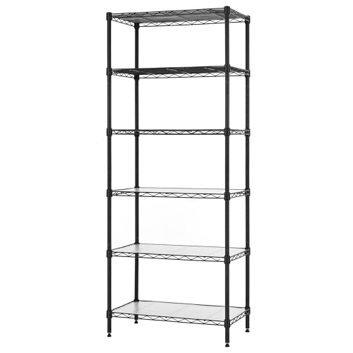 Finnhomy 6-Tier Wire Shelving Unit - Adjustable Steel Wire Rack with 6 Shelves, PE Mat and Stable Leveling Feet, NSF Certified, Black - color: Black, size: 60 Inches
