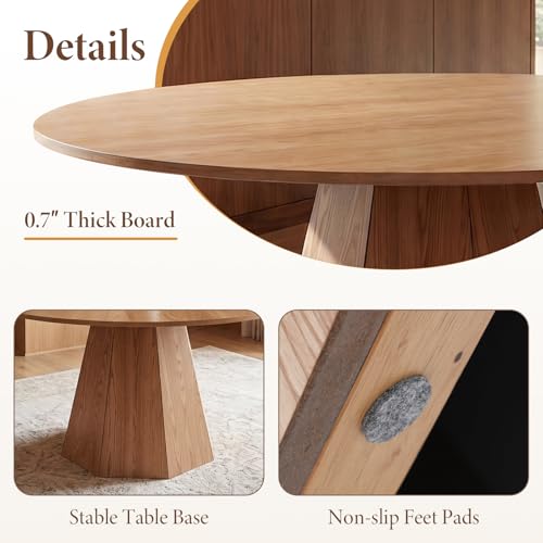 59'' Round Dining Table for 4-6, Modern Pedestal Kitchen Table Circle Wood Natural Grain Finish Grain Tabletop Dinner Table Kitchen Table, Natural Wood - color: Natural Wood, 59” Round