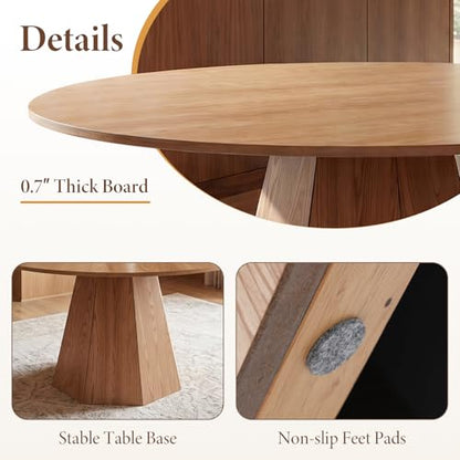 59'' Round Dining Table for 4-6, Modern Pedestal Kitchen Table Circle Wood Natural Grain Finish Grain Tabletop Dinner Table Kitchen Table, Natural Wood - color: Natural Wood, 59” Round