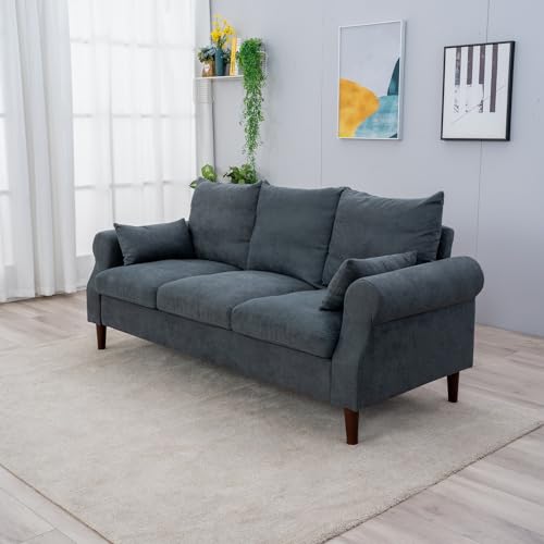 Panana 3 Seater Sofa,Rolled Armrest Design Upholstered Linen Fabric Couch,195 x 80 x 80 cm (Gray, 3 Seater) - color: Gray Linen Fabric, size: 3 seater