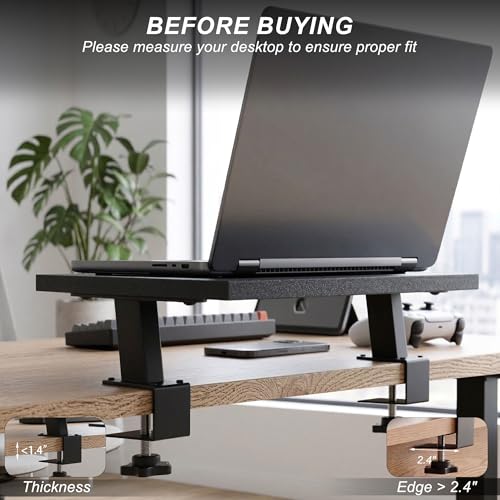 15-Inch Desktop Clamp-on Shelf & Monitor Riser, 2-in-1 Reversible Design – Fits Either Side of Desk, C-Clamp for Stability, Holds 44 lbs, for Gaming PC, Console & Office Setup - size: 15-INCH
